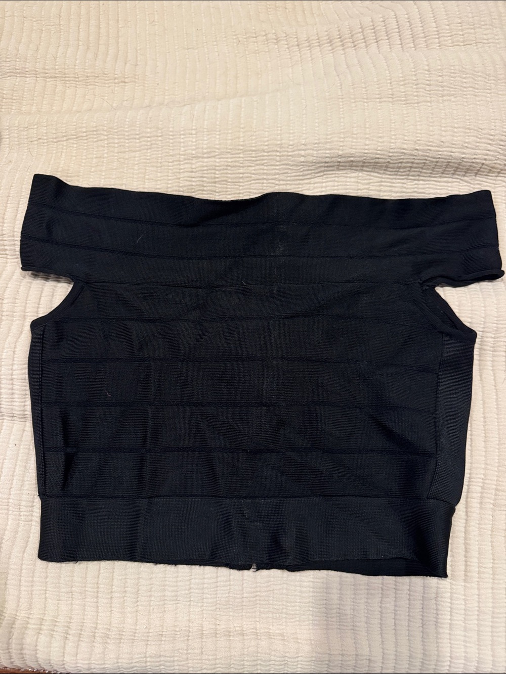 French Connection Black Off-Shoulder Crop Top with Exposed Zipper